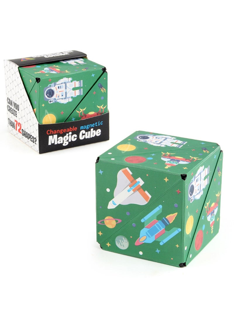 Geometric Three-Dimensional Magnetic Wooden Magic Cube Toy 3d Magnetic Building Blocks Decompression Infinite Flip (Green Space Cube) - Image 1
